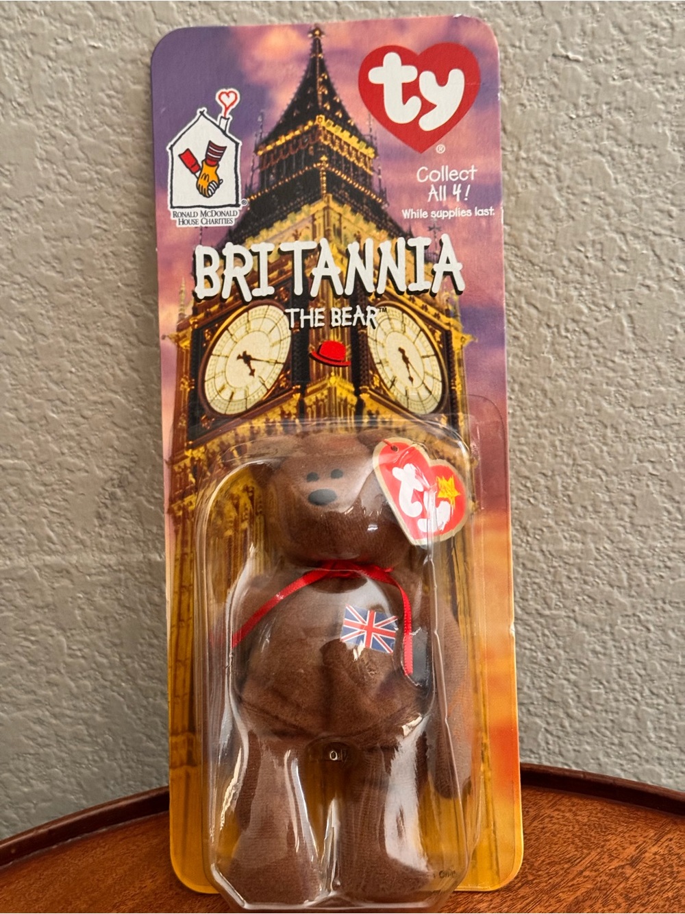 Ty Britannia Bear Plush - Brown with Red Ribbon and Union Jack Patch